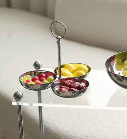 Elegant Triple Bowl Fruit Nuts and Snack Serving Tray