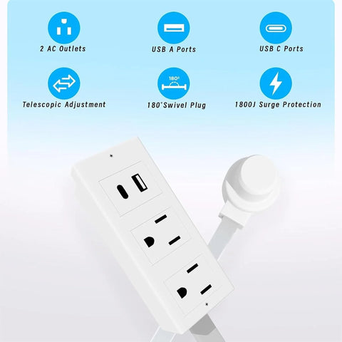 Outlet Extender Stick with USB-A, USB-C & 2 AC Ports – 27" Extension for Hard-to-Reach Spaces Behind Furniture