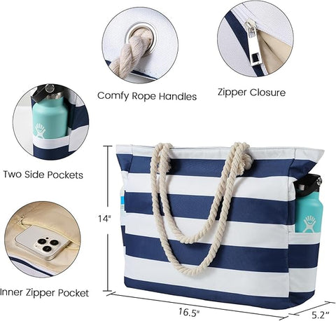 Large Beach Pool Outing Picnic Tote with Zipper