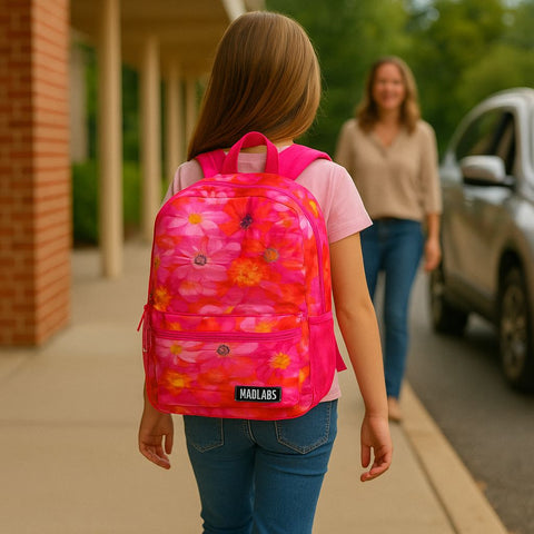 Pink Floral 18” Backpack with Built-In Bluetooth Speaker – Stylish & Tech-Savvy School Bag for Girls