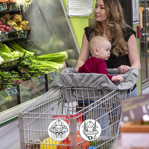 Antibacterial Gray Shopping Easy-On Cart Cover with Storage Pouch