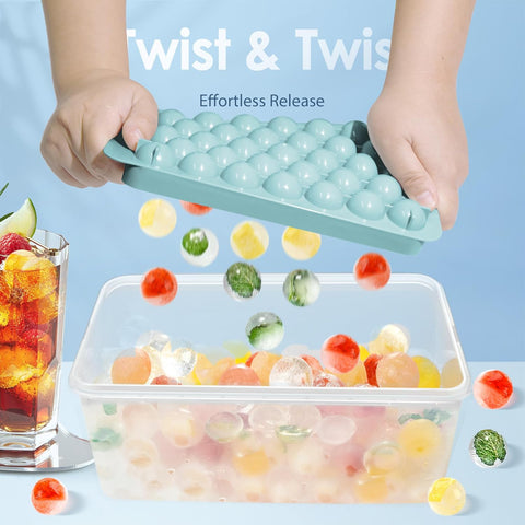 2 Pack Ice Cube Tray with Lid and Bin Round Ice Trays for Freezer with Lid - Ice Cube Trays for Freezer with Ice Container