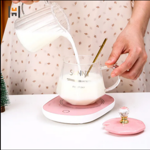 Heated Glass Mug Set with Warming Pad and Spoon