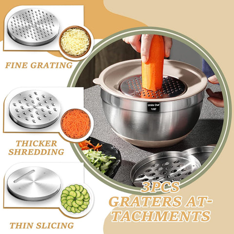 26-Piece Stainless Steel Mixing Bowl Set with Airtight Lids, Grater Attachments, and Non-Slip Bottoms – Sizes 7, 4, 2.5, 2.0, 1.5, 1 QT – Perfect for Mixing and Serving