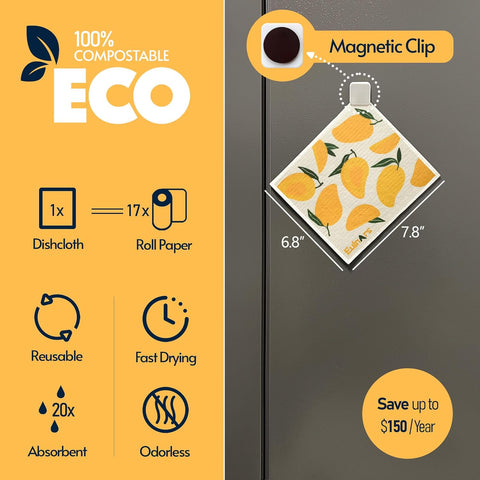 Super Absorbent Swedish Reusable Paper Towels with Clips Dishwasher Safe