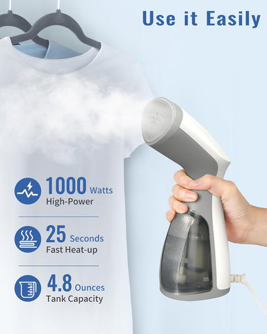 Steamer for Clothes, Travel Handheld Clothing Steamer for Garments, 25-Second Fast Heat-up, Portable and Compact Design, Removes Wrinkles from Fabrics, 120V