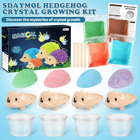 Crystal Growing Kit for Kids - 4 Colors Hedgehog STEM Science Kit 24 Hour Growing Kit