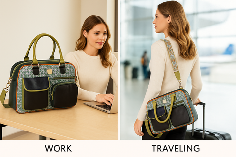 Structured Multi-Pocket Olive Accent Handbag
