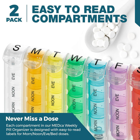 Weekly Pill Organizer Daily Medication Reminder Compartments Organizer
