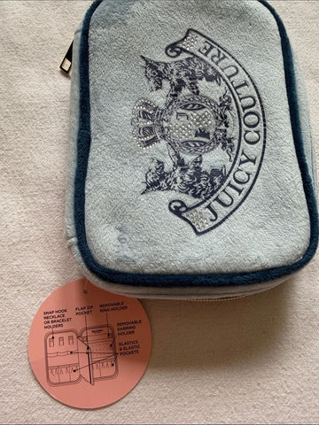 Juicy Couture Light Blue Velvet Pouch Purse with Navy Trim