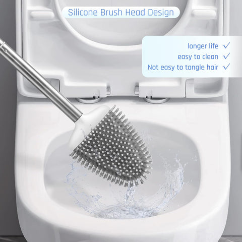 Sellemer Toilet Brush and Holder Set for Bathroom, Flexible Toilet Bowl Brush Head with Silicone Bristles, Compact Size for Storage and Organization