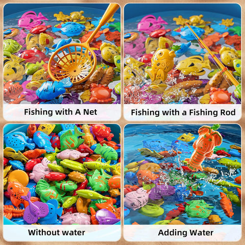 Magnetic Fishing Game Toy Set for Kids Floating Fish, Rods, and Net for Pool, Bathtub, or Water Table