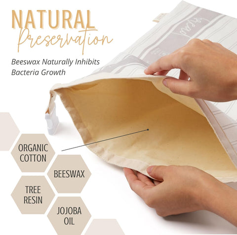 Reusable Beeswax Bread Bags – XL Eco-Friendly Food Storage for Homemade Bread & Sourdough | Natural, Sustainable, Zero-Waste Alternative to Plastic