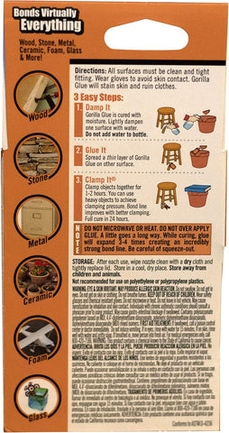 Gorilla Original Gorilla Glue, Waterproof Polyurethane Glue, 2 Ounce Bottle, Brown