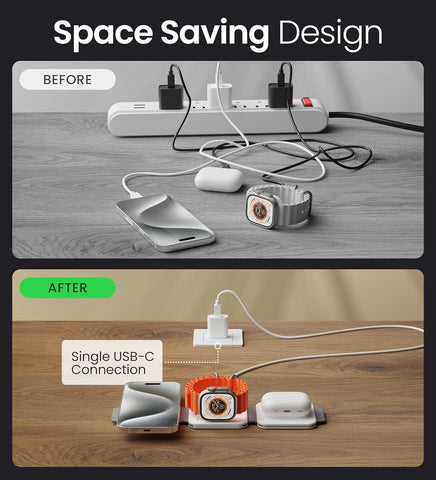 InfinaCore 3-in-1 Foldable MagSafe Wireless Charger for iPhone, Apple Watch & AirPods