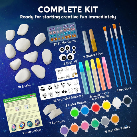 DIY Glow-in-the-Dark Rock Painting Kit – Fun Arts & Crafts Set for Kids with Paints & Accessories
