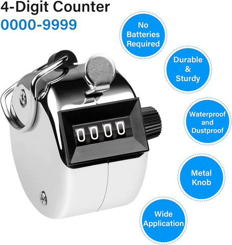 Metal 4-Digit Hand Tally Counter Clicker for Sports, Events, Training