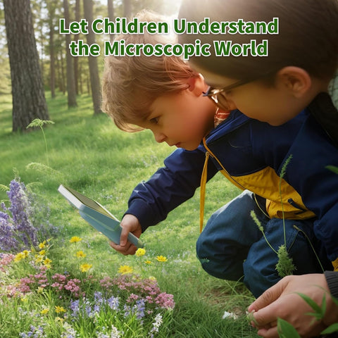 Digital Travel Exploration Microscope with 4 Inch Screen, 1080P HD 1600X Kids Portable STEM Handheld Microscope with 8G Card for Scientific Experiment