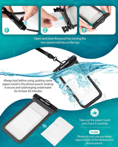 2 Pack Universal Waterproof Phone Pouch Travel Pool Pouch Case