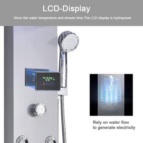 Contemporary Shower Panel Tower System Stainless Steel 6 Function Faucet LED Waterfall Shower Handheld Sprayer wtih Body Jets and Tub Spout