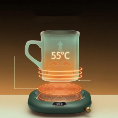 Heated Glass Mug Set with Warming Pad and Spoon