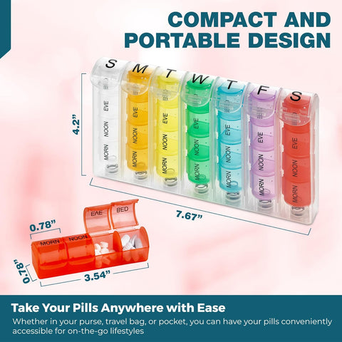 Weekly Pill Organizer Daily Medication Reminder Compartments Organizer