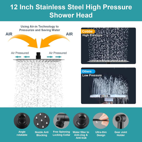 Metal 3-Way Rain Shower Head, High Pressure Shower Head, Dual Shower Heads with Handheld Adjustable Spray Combo