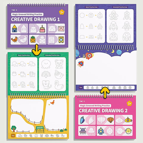 Magic Reusable Handwriting Practice Books for Kids (Set of 6) – Grooved Workbooks for Tracing Letters, Numbers & Drawing, Ages 3+