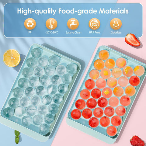 2 Pack Ice Cube Tray with Lid and Bin Round Ice Trays for Freezer with Lid - Ice Cube Trays for Freezer with Ice Container