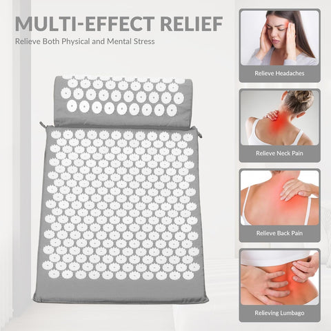 Acupressure Mat and Pillow Set for Back/Neck Pain, Acupuncture Products to Relieve Muscle Fatigue, Improve Insomnia for Sedentary People, Acupuncture Eases Stress, Massage Mat