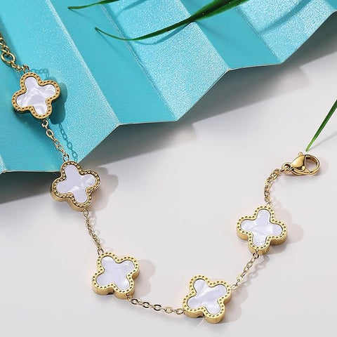 18K Gold Plated Clover Bracelets Lucky Leaf Set of 3