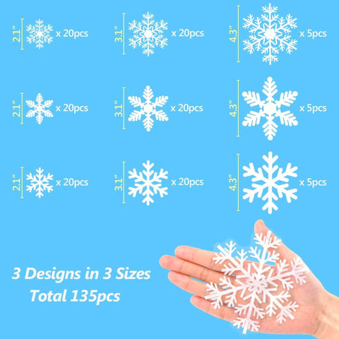 135Pcs Christmas Window Clings Snowflakes Window Decals Static Window Stickers for Christmas