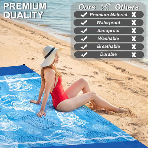 Large Sandproof Beach Blanket (83" x 79") – Waterproof, Lightweight & Compact Picnic Mat for 2–8 Adults – Portable Outdoor Blanket for Beach, Travel, Camping, Hiking & Vacation