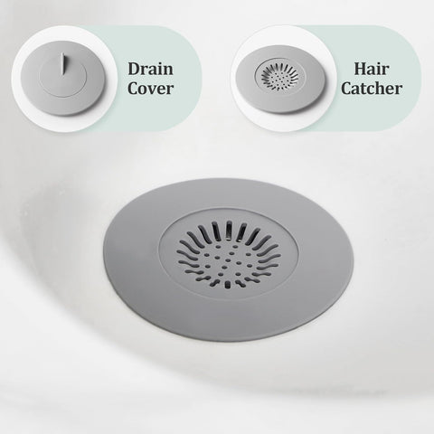 Set of 4 Bathtub Stopper 2-in-1 Bathtub Drain Hair Catcher Silicone Kitchen Bathroom Shower Water Strainer Protectors,Universal Flat Suction Shower Drain Cover,Washbasin Drain Stopper