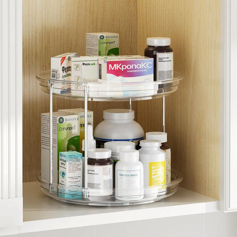 2 Tier Lazy Susan Organizer, 9.25'' Lazy Susan Turntable for Cabinet, Stackable Turntable Organizer Rotating Spice Rack Organization for Kitchen Countertop, Pantry, Bathroom