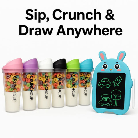 CrunchCup + LCD Drawing Tablet Bundle – Sip, Crunch & Create Anywhere