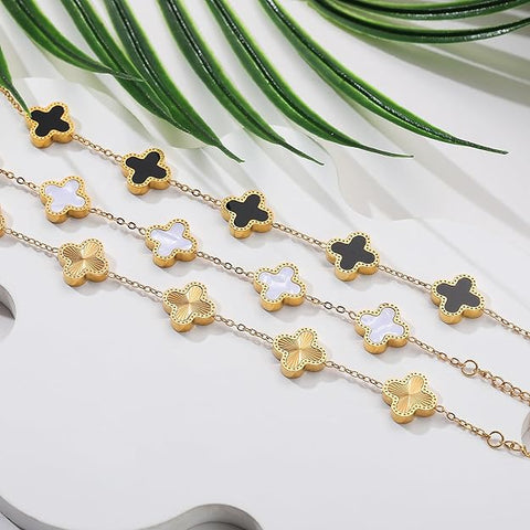 18K Gold Plated Clover Bracelets Lucky Leaf Set of 3