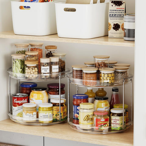 2 Tier Lazy Susan Organizer, 9.25'' Lazy Susan Turntable for Cabinet, Stackable Turntable Organizer Rotating Spice Rack Organization for Kitchen Countertop, Pantry, Bathroom