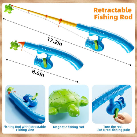 Magnetic Fishing Game Toy Set for Kids Floating Fish, Rods, and Net for Pool, Bathtub, or Water Table
