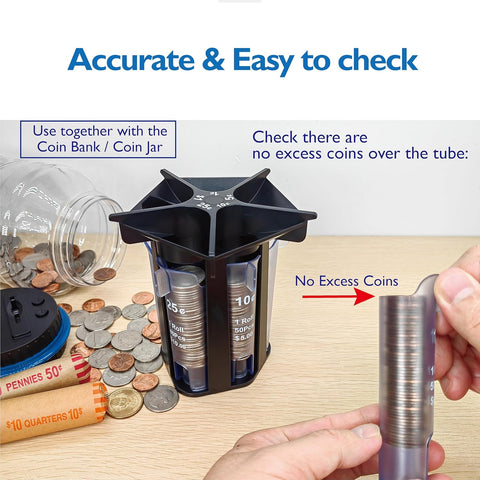Coin Sorter Tube Coin Counter with Coin Wrappers, 5-in-1 Change Sorter Change Counter Machine, Coin Organizer