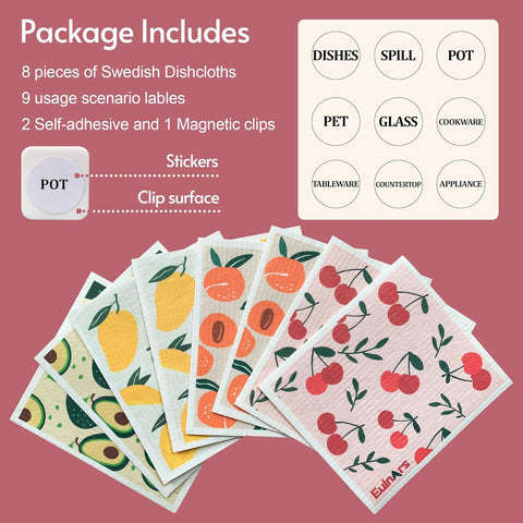 Super Absorbent Swedish Reusable Paper Towels with Clips Dishwasher Safe