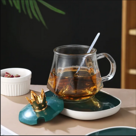 Heated Glass Mug Set with Warming Pad and Spoon