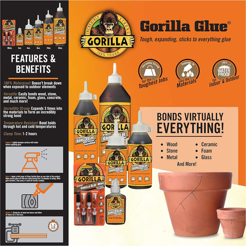 Gorilla Original Gorilla Glue, Waterproof Polyurethane Glue, 2 Ounce Bottle, Brown