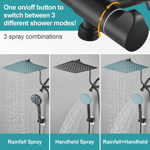 Metal 3-Way Rain Shower Head, High Pressure Shower Head, Dual Shower Heads with Handheld Adjustable Spray Combo
