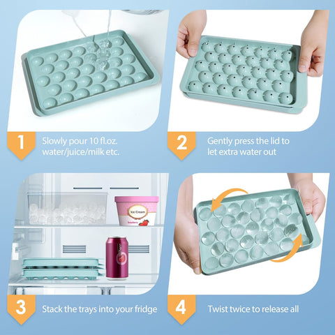 2 Pack Ice Cube Tray with Lid and Bin Round Ice Trays for Freezer with Lid - Ice Cube Trays for Freezer with Ice Container