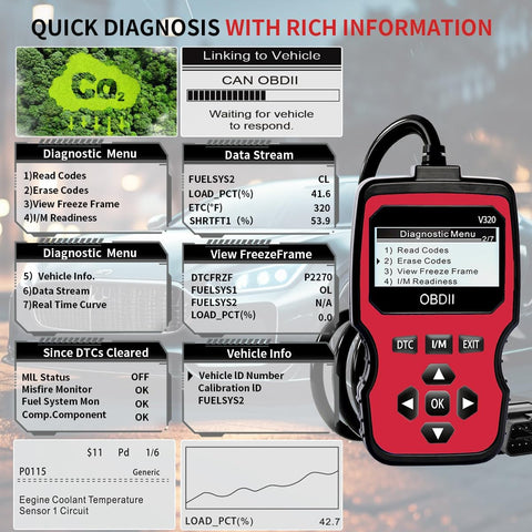 V320 Car Diagnostic Scanner - OBD2 Scanner Diagnostic Tool, Engine Fault Code Reader for Mechanics & DIYers.