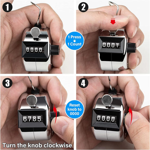 Metal 4-Digit Hand Tally Counter Clicker for Sports, Events, Training