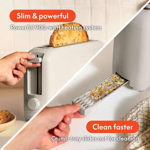 2 Slice Slim Toaster, Fits-anywhere™ Kitchenware, 6 Setting Shade Control with Reheat & Cancel Buttons, Fits sourdough, 10” Long Slot, Anti Jam & Auto Shutoff, 900 Watt