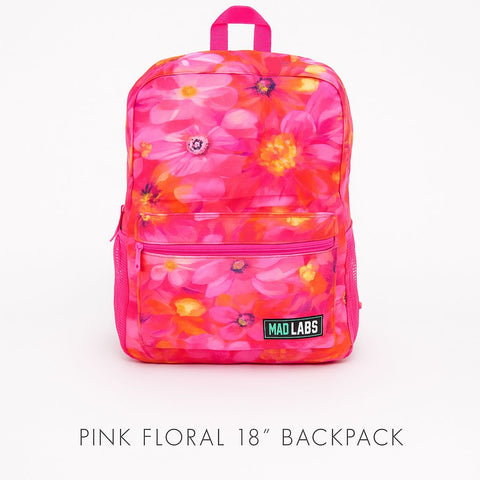 Pink Floral 18” Backpack with Built-In Bluetooth Speaker – Stylish & Tech-Savvy School Bag for Girls