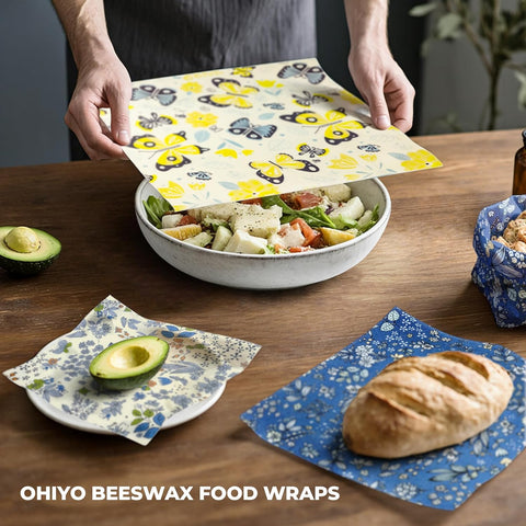 Reusable Beeswax Wraps – 9 Pack Organic Cotton Food Covers for Sandwiches, Cheese &amp; Produce